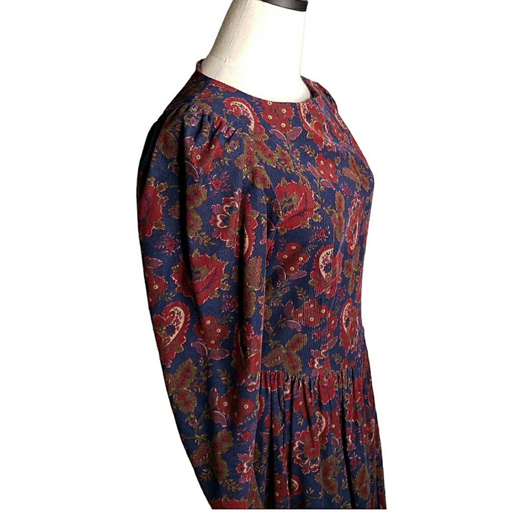 Vintage Laura Ashley Drop Waist Midi Dress Floral Paisley Corduroy Cottage s/m - Picture 7 of 17